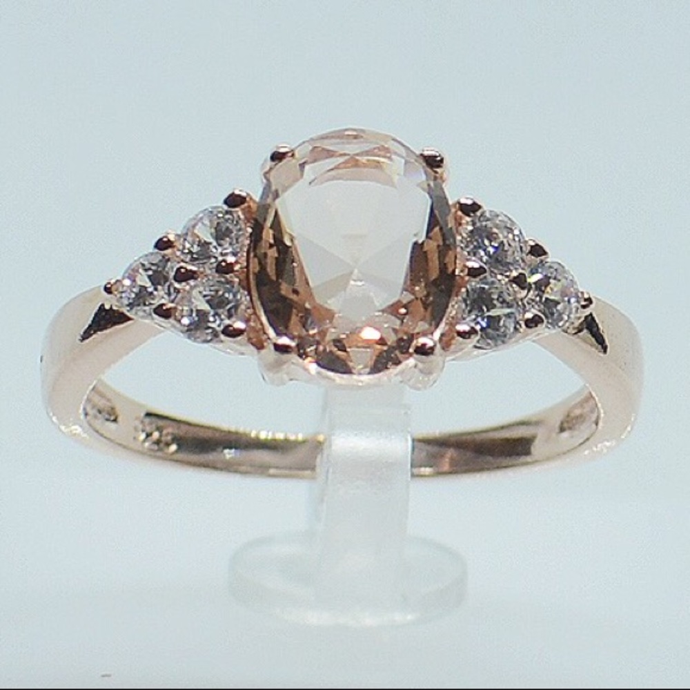 .925 Sterling Silver Morganite Rose Gold Ring
